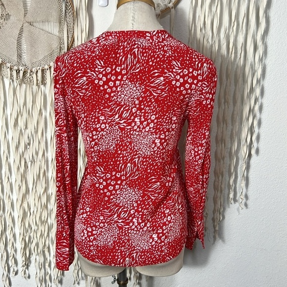 Joie Red & White Leopard Print Long Sleeve Blouse Size XS - Picture 3 of 13